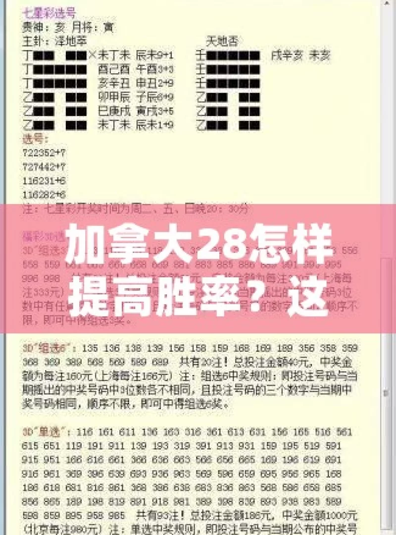 加拿大28怎样提高胜率？这些方法你知道吗？，如何提高加拿大28胜率